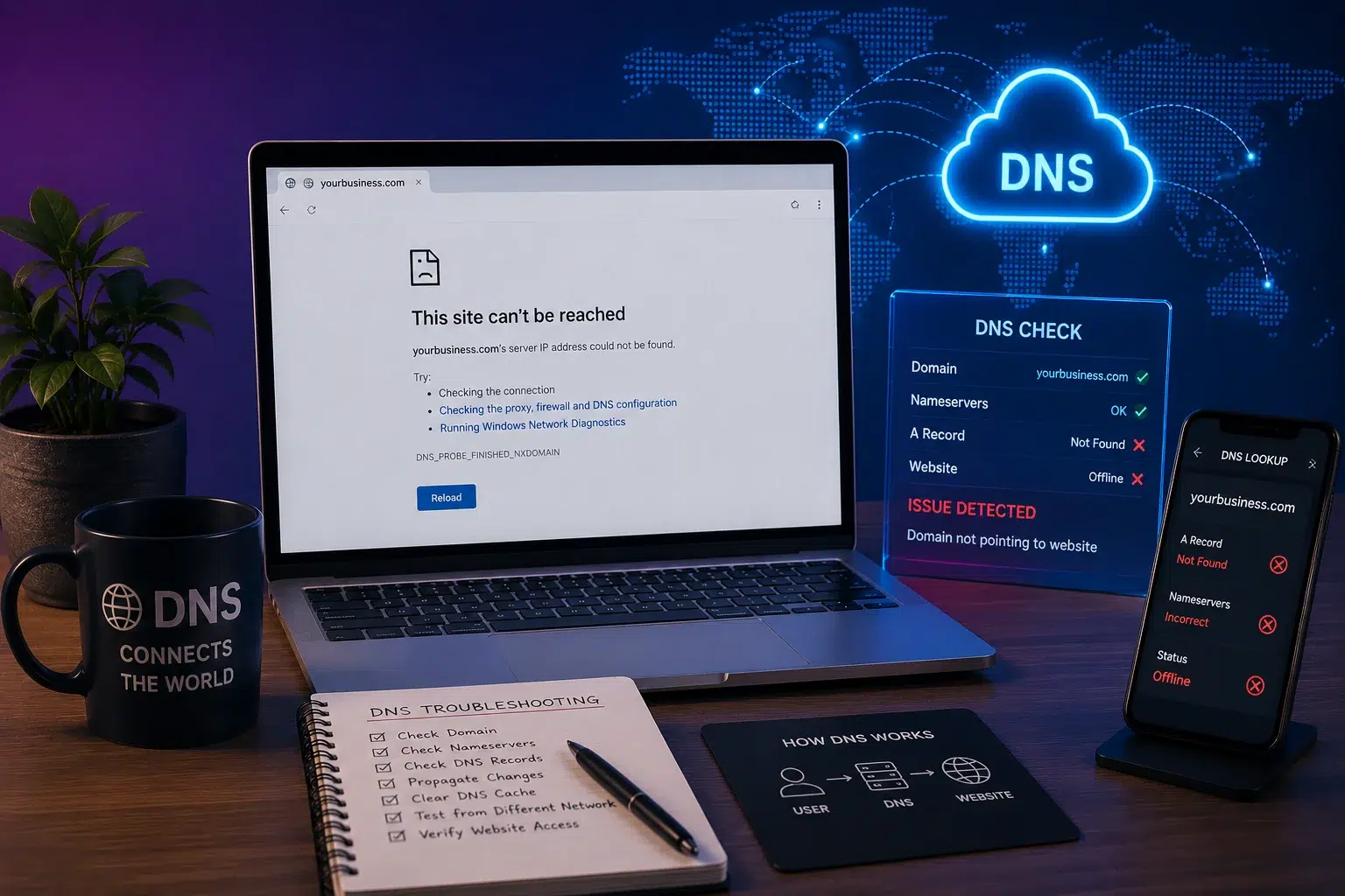 Domain or DNS issue causing website outage