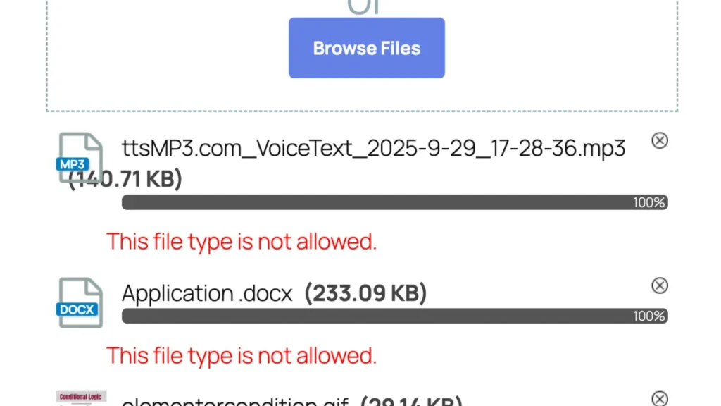 Drag and drop file upload field for Elementor Forms