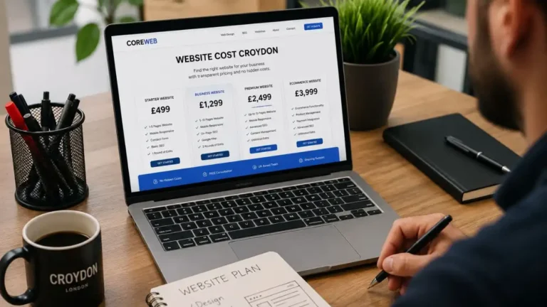 Business owner reviewing website pricing options and service costs